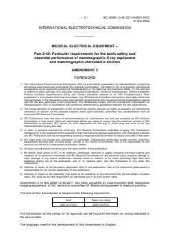IEC 60601-2-45:2011/AMD2:2022 - Amendment 2 - Medical electrical equipment - Part 2-45: Particular requirements for the basic safety and essential performance of mammographic X-ray equipment and mammographic stereotactic devices - Page 4 preview