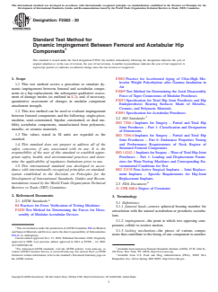 ASTM F2582-20 ASTM F2582-20 - Standard Test Method for Dynamic Impingement Between Femoral and Acetabular Hip Components - Page 1 preview