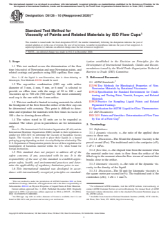 ASTM D5125-10(2020)e1 ASTM D5125-10(2020)e1 - Standard Test Method for Viscosity of Paints and Related Materials by ISO Flow Cups - Page 1 preview