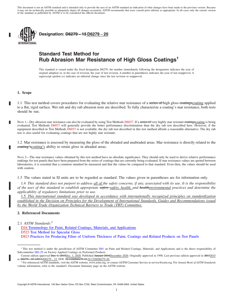 REDLINE ASTM D6279-20 - Standard Test Method for Rub Abrasion Mar Resistance of High Gloss Coatings