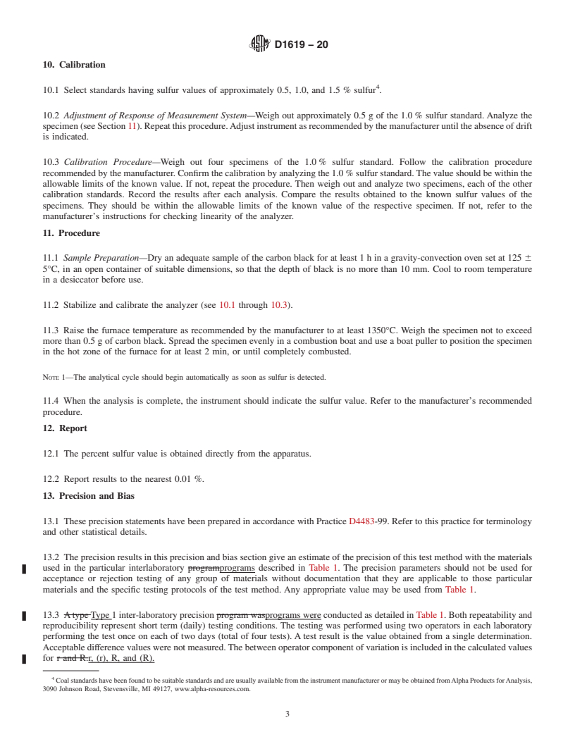 REDLINE ASTM D1619-20 - Standard Test Methods for  Carbon Black—Sulfur Content