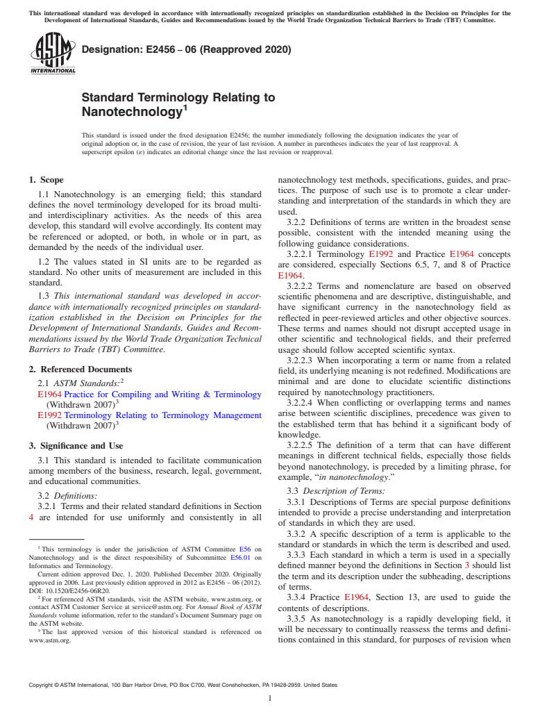 ASTM E2456-06(2020) - Standard Terminology Relating to  Nanotechnology