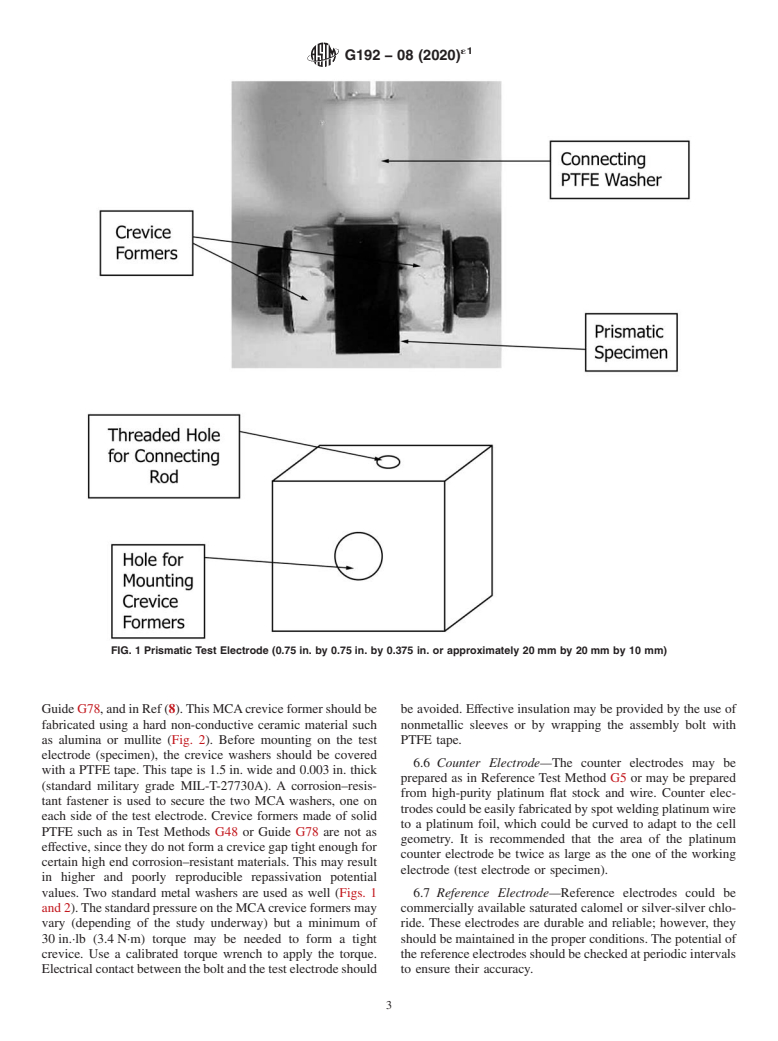 ASTM G192-08(2020)e1 - Standard Test Method for Determining the Crevice Repassivation Potential of Corrosion-Resistant  Alloys Using a Potentiodynamic-Galvanostatic-Potentiostatic Technique