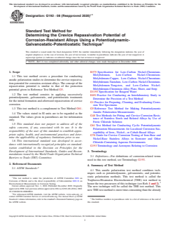 ASTM G192-08(2020)e1 ASTM G192-08(2020)e1 - Standard Test Method for Determining the Crevice Repassivation Potential of Corrosion-Resistant Alloys Using a Potentiodynamic-Galvanostatic-Potentiostatic Technique - Page 1 preview