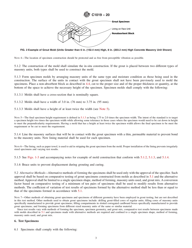 REDLINE ASTM C1019-20 - Standard Test Method for Sampling and Testing Grout for Masonry