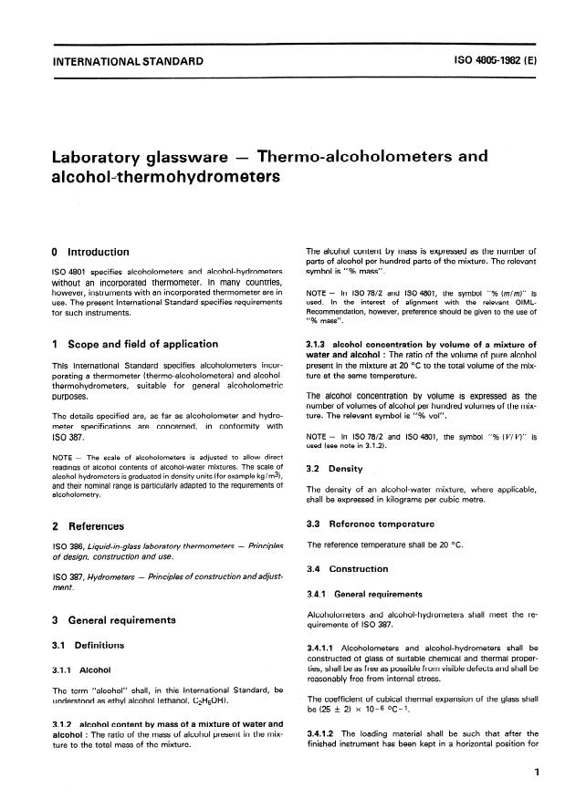 ISO 4805:1982 - Laboratory glassware -- Thermo-alcoholometers and alcohol-thermohydrometers