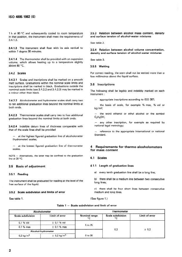 ISO 4805:1982 ISO 4805:1982 - Laboratory glassware -- Thermo-alcoholometers and alcohol-thermohydrometers - Page 4 preview