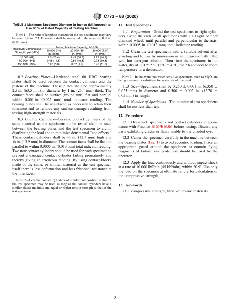 ASTM C773-88(2020) - Standard Test Method for  Compressive (Crushing) Strength of Fired Whiteware Materials