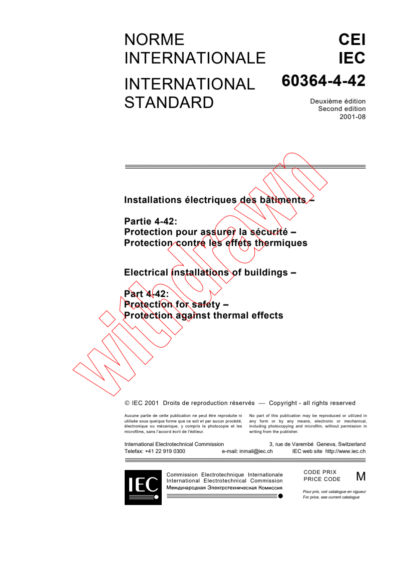 IEC 60364-4-42:2001 - Electrical installations of buildings - Part 4-42: Protection for safety - Protection against thermal effects
Released:8/17/2001
Isbn:2831857058