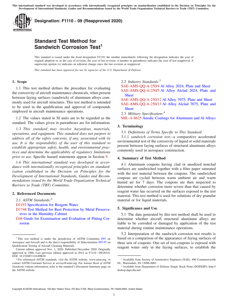 ASTM F1110-09(2020) - Standard Test Method for  Sandwich Corrosion Test