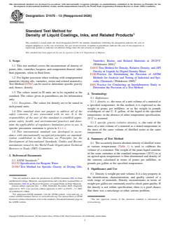 ASTM D1475-13(2020) ASTM D1475-13(2020) - Standard Test Method for Density of Liquid Coatings, Inks, and Related Products - Page 1 preview