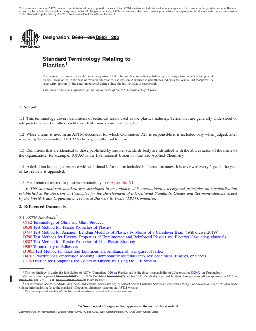 REDLINE ASTM D883-20b - Standard Terminology Relating to Plastics