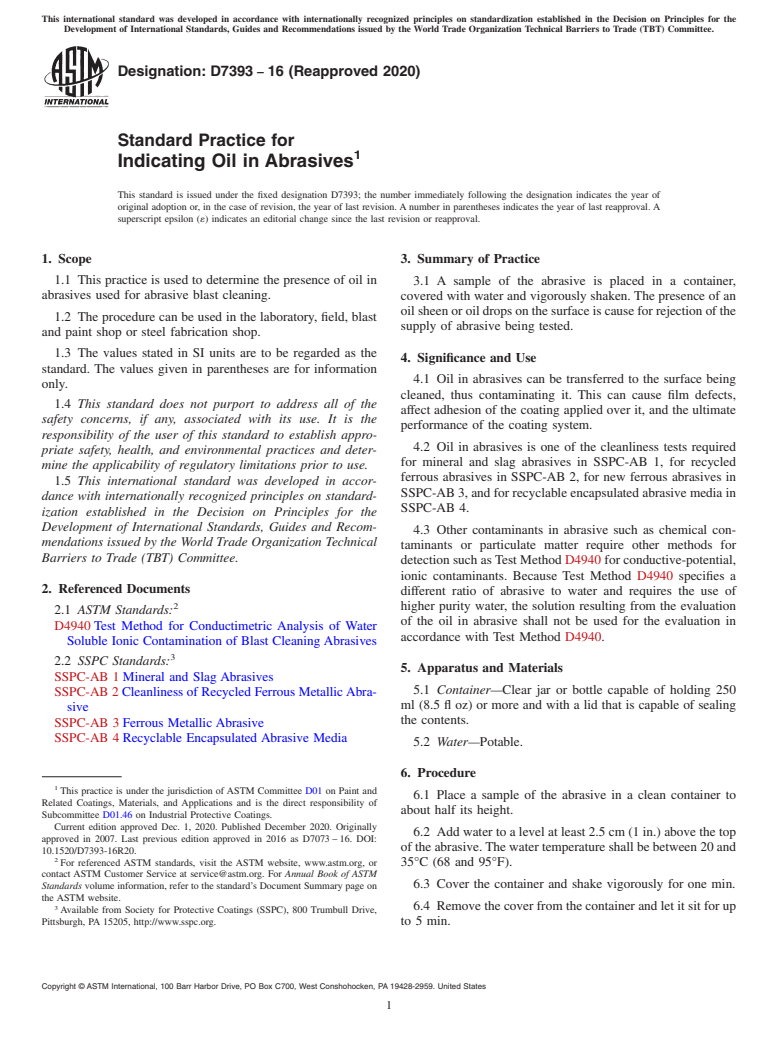 ASTM D7393-16(2020) - Standard Practice for Indicating Oil in Abrasives