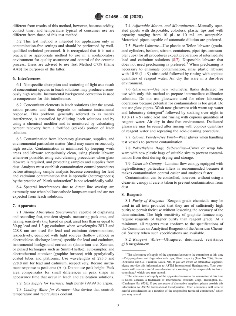 ASTM C1466-00(2020) - Standard Test Method for  Graphite Furnace Atomic Absorption Spectrometric Determination   of Lead and Cadmium Extracted From Ceramic Foodware