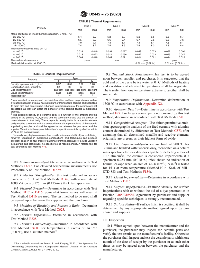 ASTM D2442-75(2020) - Standard Specification for  Alumina Ceramics for Electrical and Electronic Applications