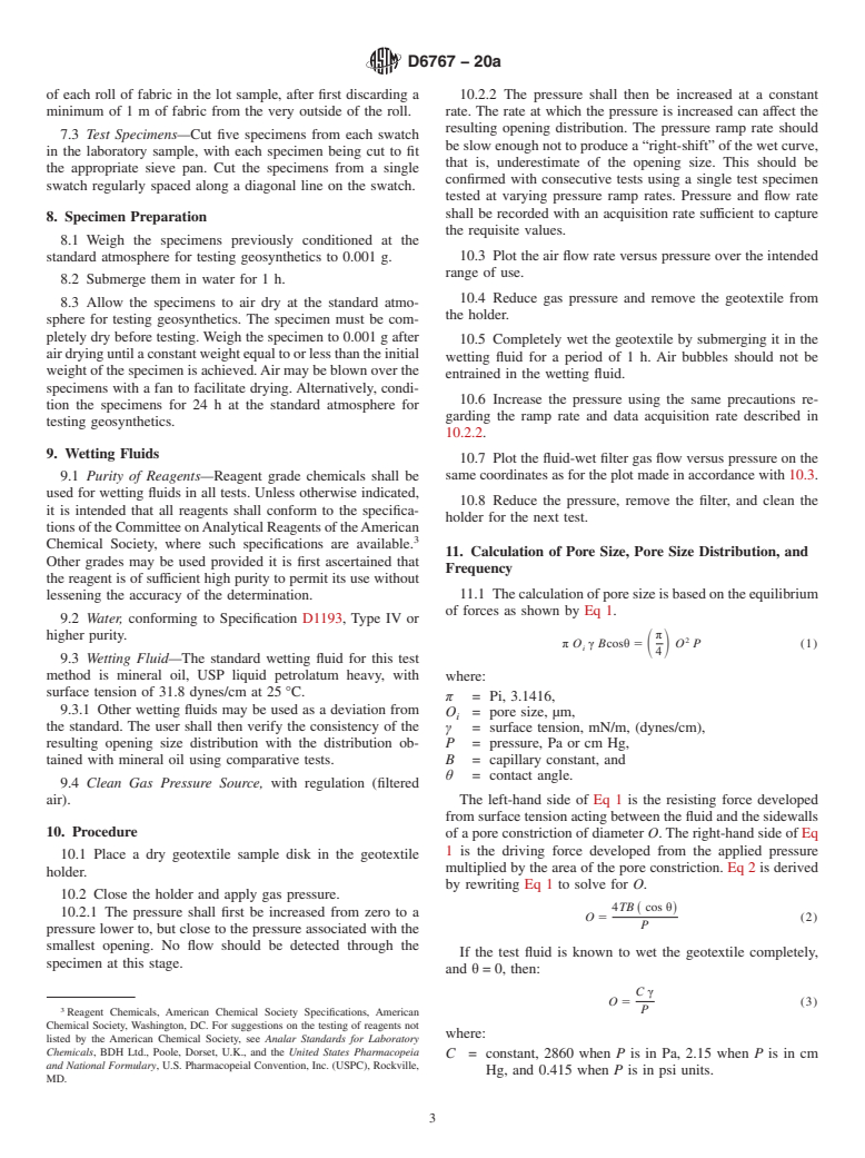 ASTM D6767-20a - Standard Test Method for Pore Size Characteristics of Geotextiles by Capillary Flow  Test