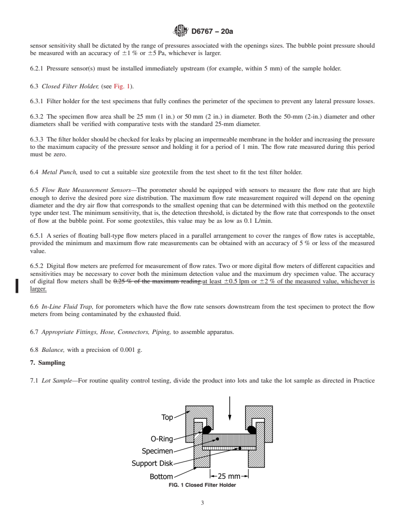 REDLINE ASTM D6767-20a - Standard Test Method for Pore Size Characteristics of Geotextiles by Capillary Flow  Test