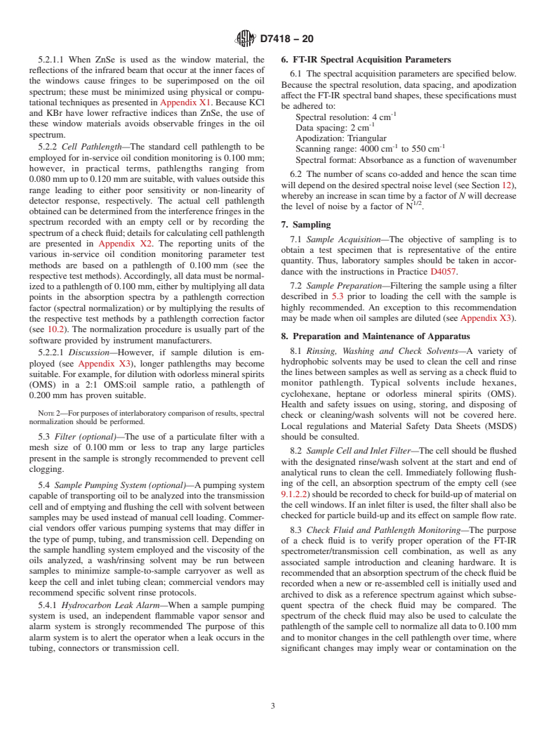 ASTM D7418-20 - Standard Practice for Set-Up and Operation of Fourier Transform Infrared (FT-IR)  Spectrometers  for In-Service Oil Condition Monitoring