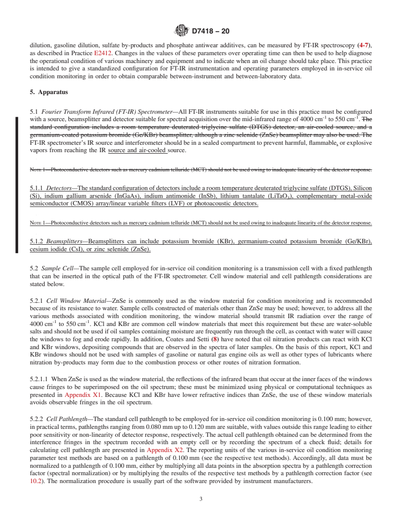 REDLINE ASTM D7418-20 - Standard Practice for Set-Up and Operation of Fourier Transform Infrared (FT-IR)  Spectrometers  for In-Service Oil Condition Monitoring