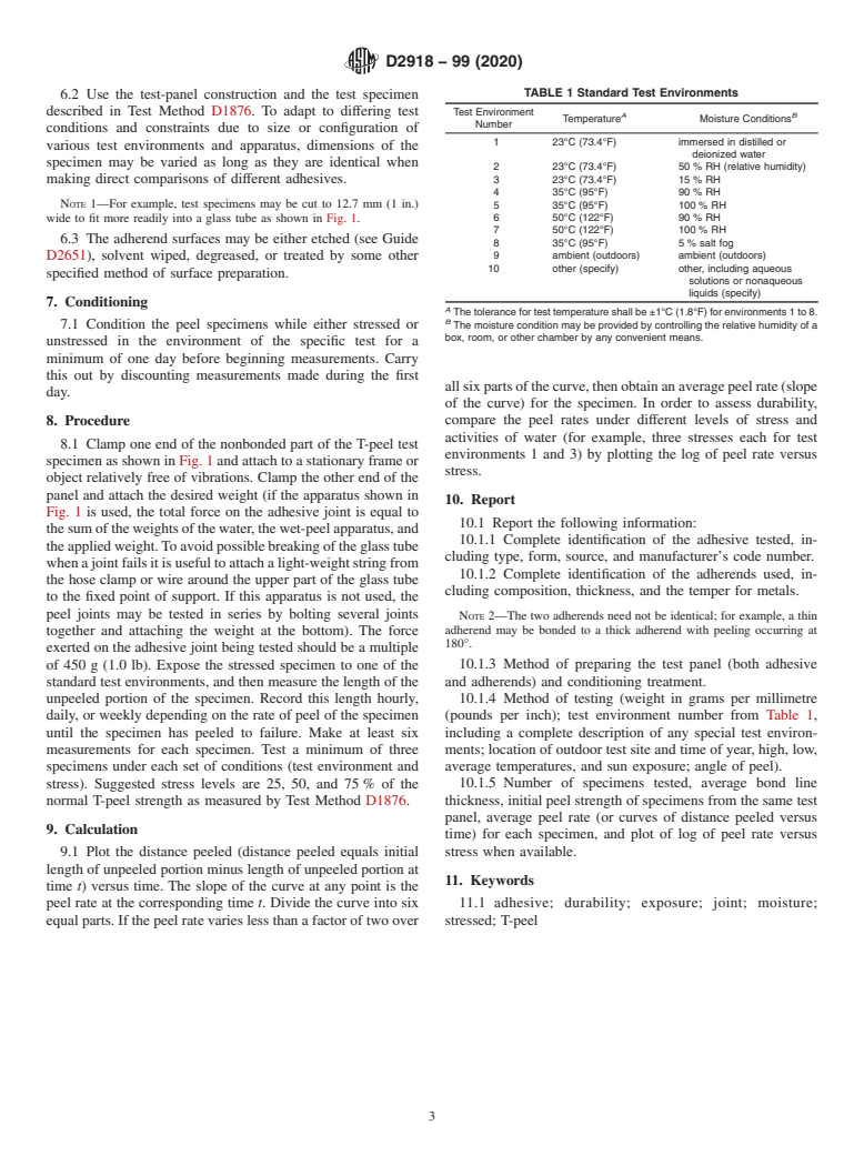 ASTM D2918-99(2020) - Standard Test Method for Durability Assessment of Adhesive Joints Stressed in Peel