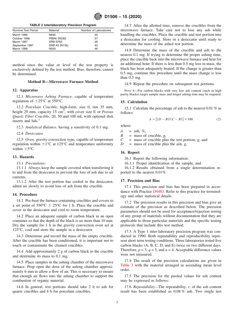 ASTM D1506-15(2020) - Standard Test Methods for Carbon Black—Ash Content