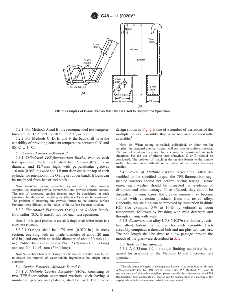 ASTM G48-11(2020)e1 - Standard Test Methods for Pitting and Crevice Corrosion Resistance of Stainless Steels  and Related Alloys by Use of Ferric Chloride Solution