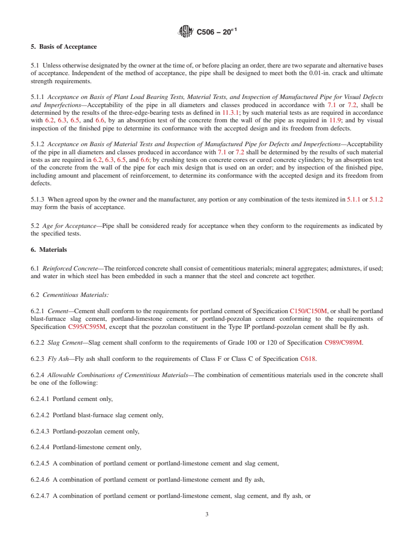 REDLINE ASTM C506-20e1 - Standard Specification for  Reinforced Concrete Arch Culvert, Storm Drain, and Sewer Pipe