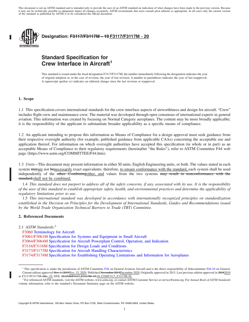 REDLINE ASTM F3117/F3117M-20 - Standard Specification for Crew Interface in Aircraft