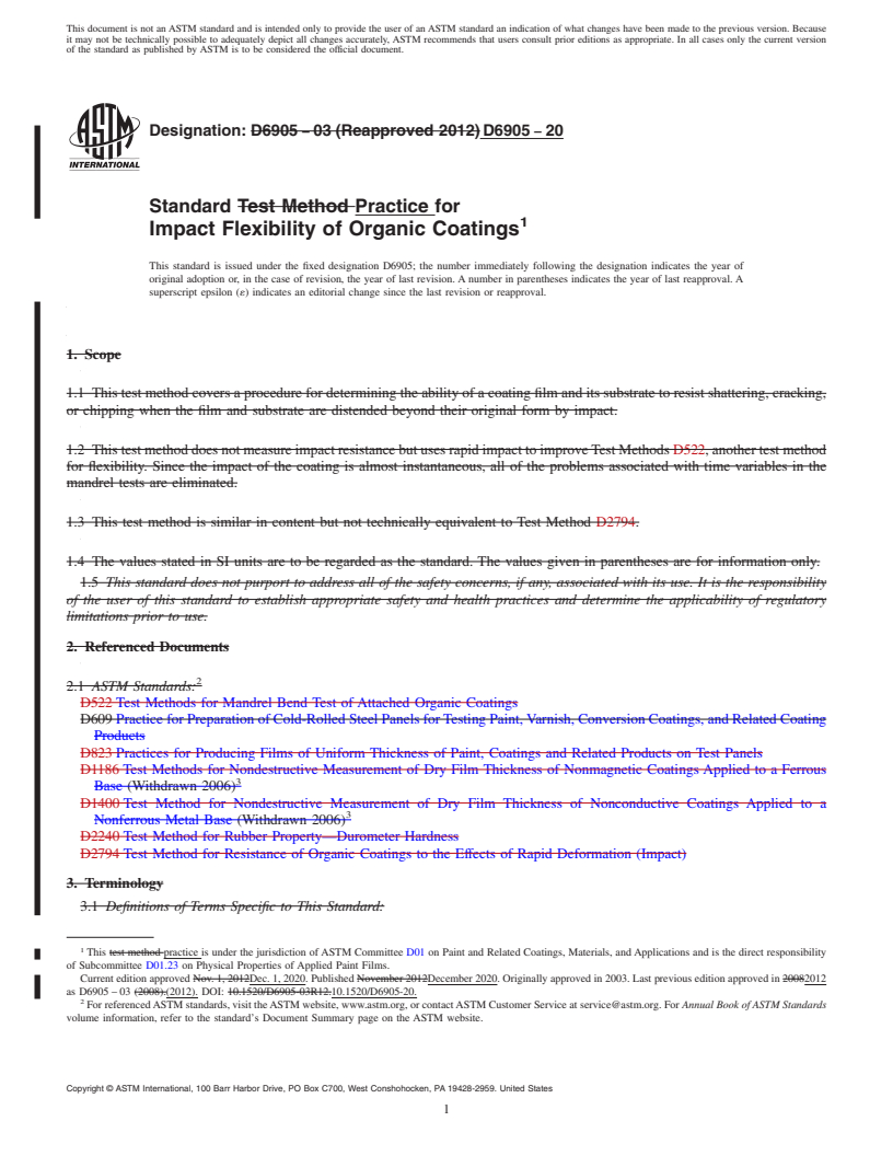REDLINE ASTM D6905-20 - Standard Practice for Impact Flexibility of Organic Coatings