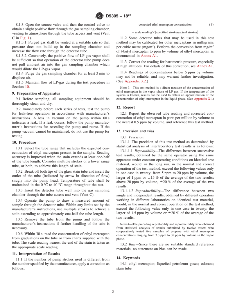 ASTM D5305-18e1 - Standard Test Method for Determination of Ethyl Mercaptan in LP-Gas Vapor