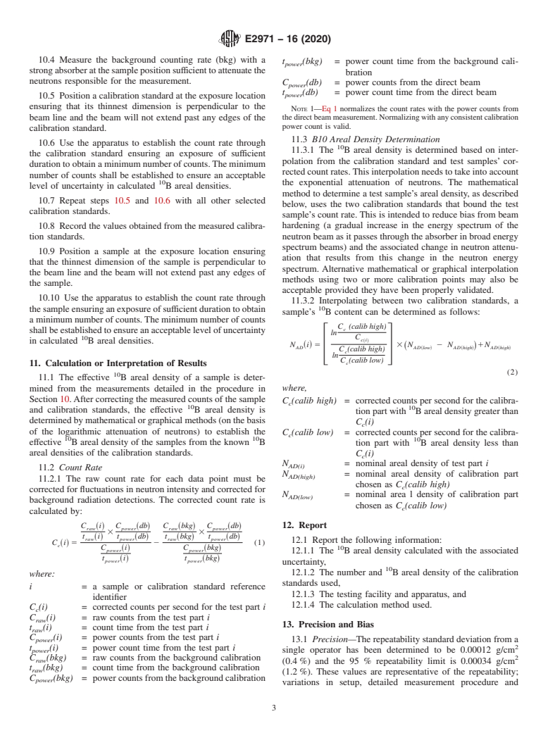 ASTM E2971-16(2020) - Standard Test Method for Determination of Effective Boron-10 Areal Density in Aluminum  Neutron Absorbers using Neutron Attenuation Measurements