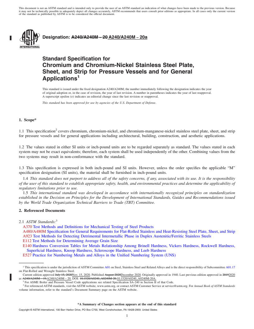 ASTM A240/A240M-20a - Standard Specification For Chromium And Chromium ...