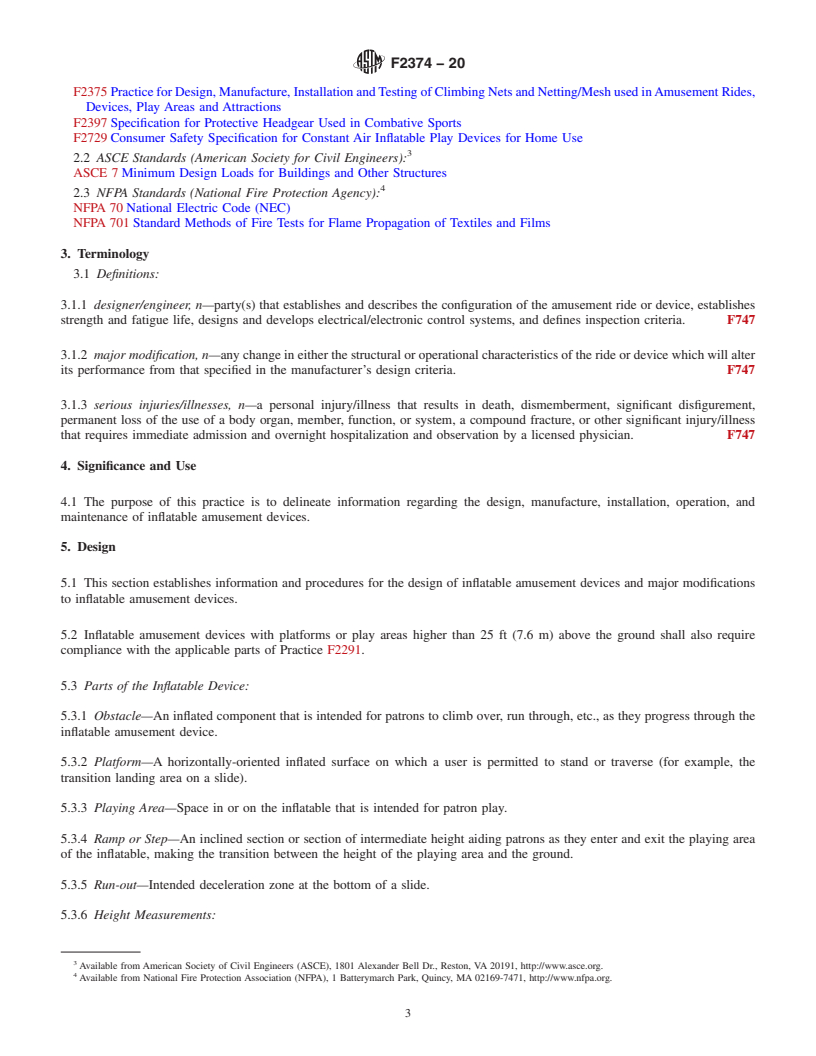 REDLINE ASTM F2374-20 - Standard Practice for  Design, Manufacture, Operation, and Maintenance of Inflatable  Amusement Devices