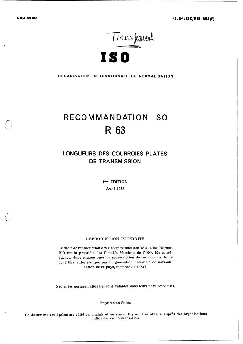 ISO/R 63:1958 - Title missing - Legacy paper document
Released:1/1/1958