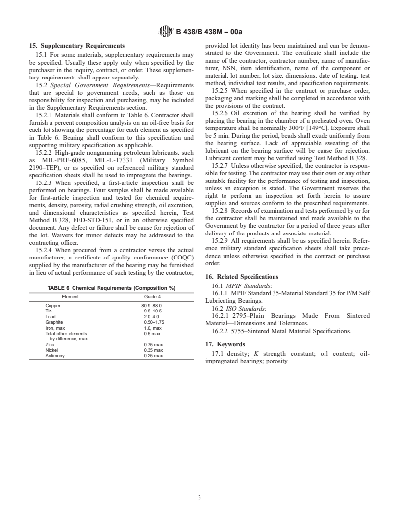 ASTM B438/B438M-00a - Standard Specification for Sintered Bronze Bearings (Oil-Impregnated)