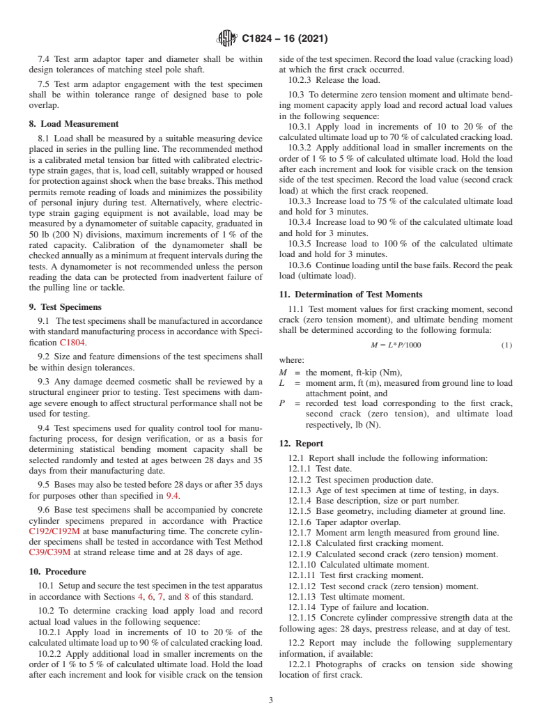 ASTM C1824-16(2021) - Standard Test Method for Full Scale Bending Test of Spun Prestressed Concrete Bases  for Tapered Steel Lighting Poles