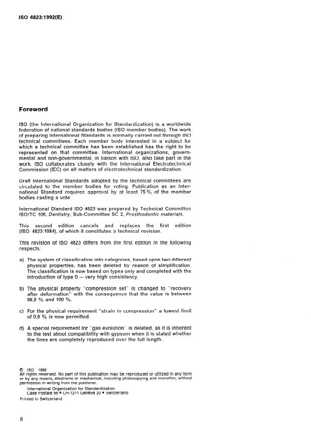 ISO 4823:1992 ISO 4823:1992 - Dental elastomeric impression materials - Page 2 preview
