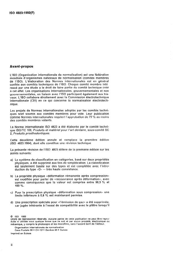 ISO 4823:1992 ISO 4823:1992 - Produits dentaires pour empreintes, a base d'élastomeres - Page 2 preview