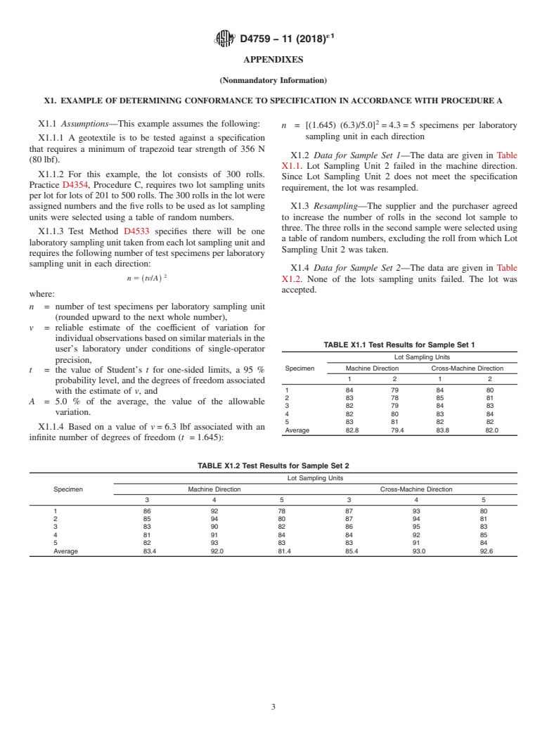 ASTM D4759-11(2018)e1 - Standard Practice for  Determining the Specification Conformance of Geosynthetics