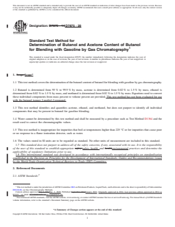 ASTM D7875-20 REDLINE ASTM D7875-20 - Standard Test Method for Determination of Butanol and Acetone Content of Butanol for Blending with Gasoline by Gas Chromatography - Page 1 preview