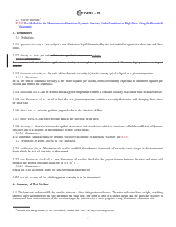 ASTM D4741-21 REDLINE ASTM D4741-21 - Standard Test Method for Measuring Viscosity at High Temperature and High Shear Rate by Tapered-Plug Viscometer - Page 3 preview