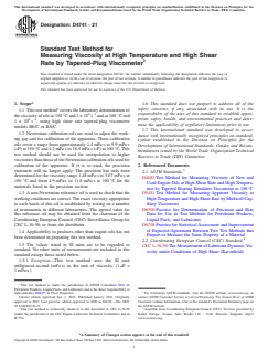 ASTM D4741-21 ASTM D4741-21 - Standard Test Method for Measuring Viscosity at High Temperature and High Shear Rate by Tapered-Plug Viscometer - Page 1 preview
