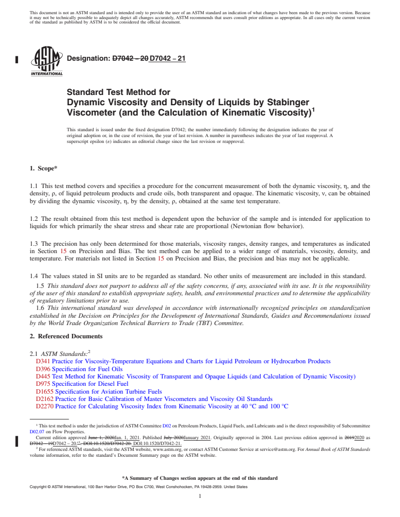 REDLINE ASTM D7042-21 - Standard Test Method for Dynamic Viscosity and Density of Liquids by Stabinger Viscometer  (and the Calculation of Kinematic Viscosity)