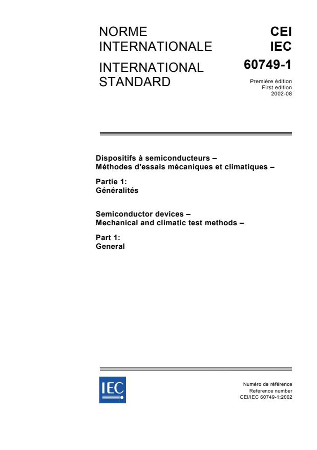 IEC 60749-1:2002 - Semiconductor devices - Mechanical and climatic test methods - Part 1: General