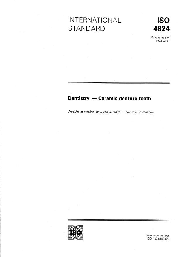 ISO 4824:1993 - Dentistry -- Ceramic denture teeth