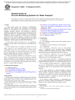 ASTM D3864-12(2021) ASTM D3864-12(2021) - Standard Guide for On-Line Monitoring Systems for Water Analysis - Page 1 preview