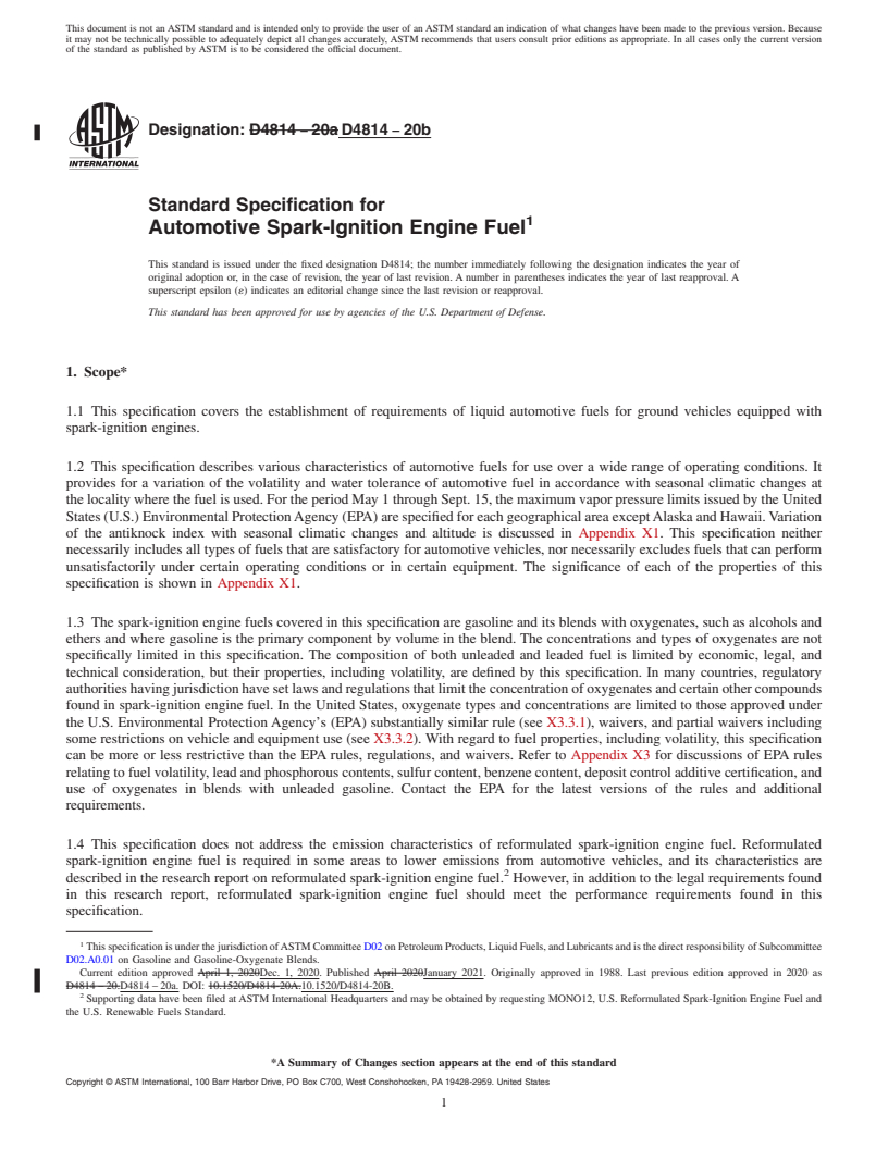 REDLINE ASTM D4814-20b - Standard Specification for Automotive Spark-Ignition Engine Fuel