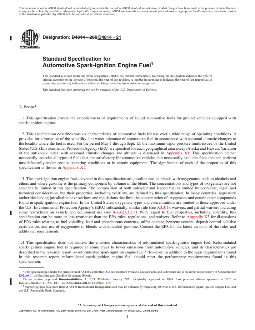 REDLINE ASTM D4814-21 - Standard Specification for Automotive Spark-Ignition Engine Fuel