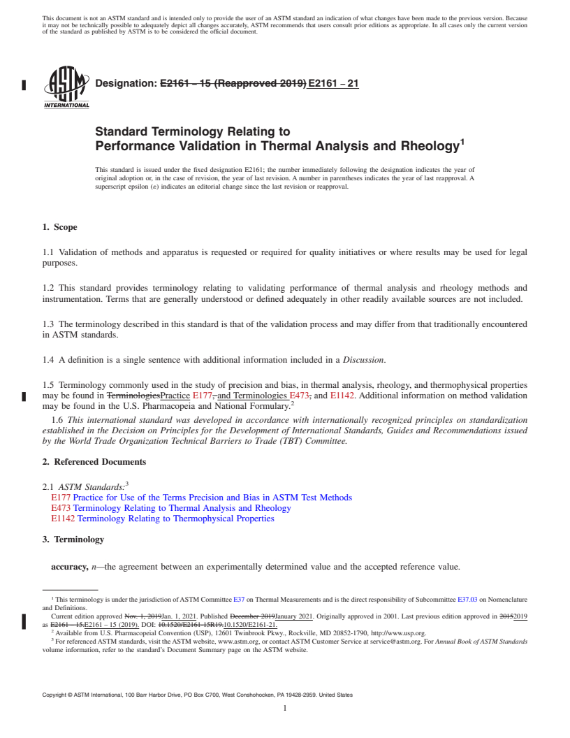 REDLINE ASTM E2161-21 - Standard Terminology Relating to  Performance Validation in Thermal Analysis and Rheology