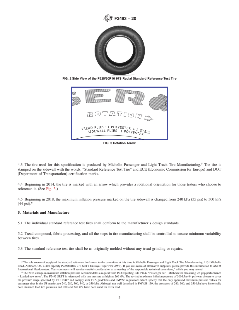 REDLINE ASTM F2493-20 - Standard Specification for P225/60R16 97S Radial Standard Reference Test Tire